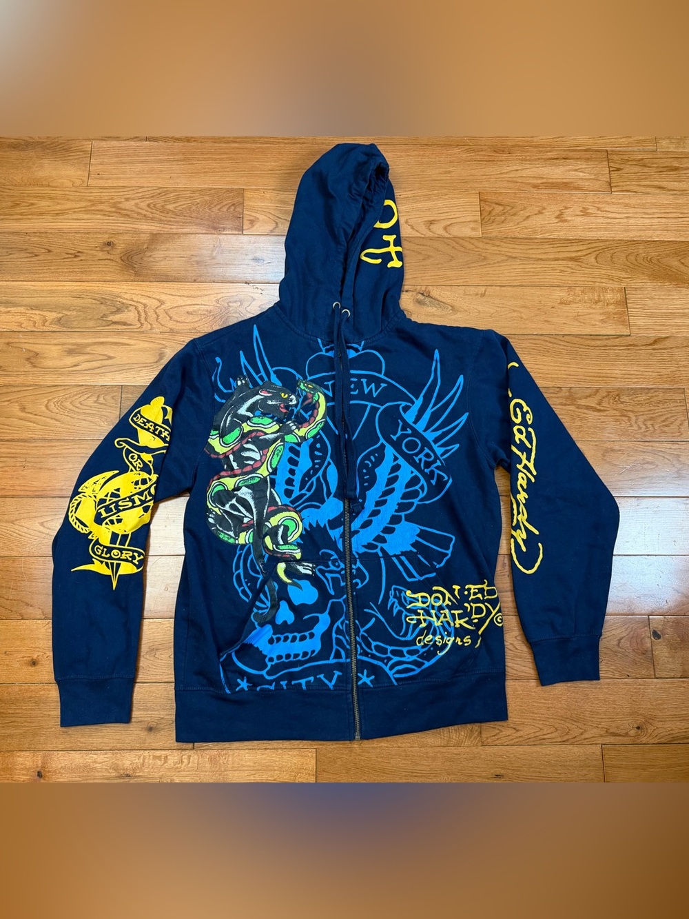 Y2K Ed Hardy Panther/Bulldog Tattoo Inspired Full Zip Hoodie